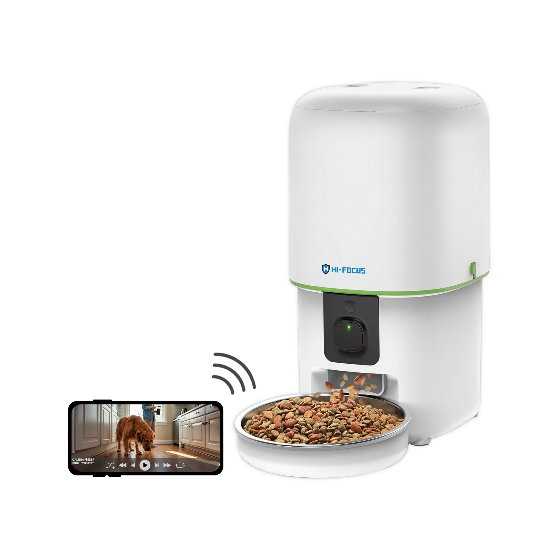 Smart automatic pet feeder with 1080p HD camera and WiFi app control